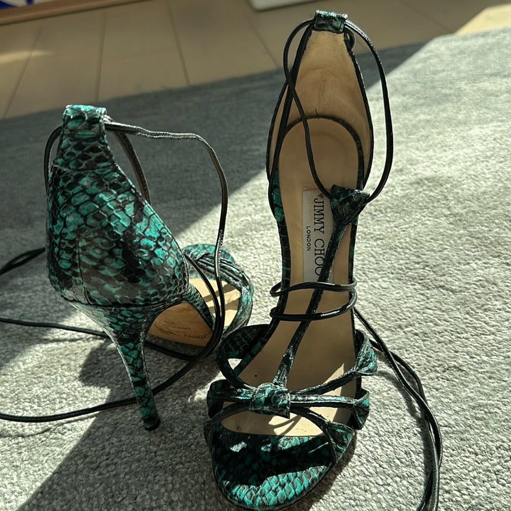 Jimmy Choo jade snakeskin strappy heels sz 38